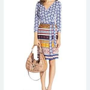 Diane von Furstenberg Blue and Multicolor Wrap Dress
